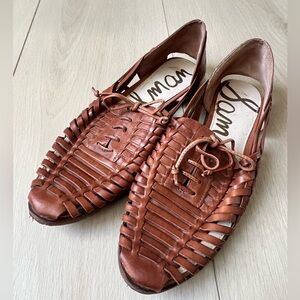Sam Edelman Avianna Lace-Up Huarache Flats Loafers Leather Tan Brown Lace up 10